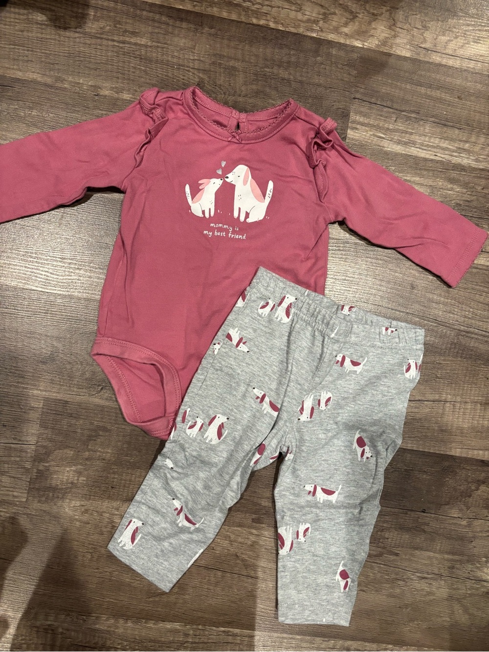 Carter's Pink Dog Graphic One-Piece with Grey Puppy Print Leggings